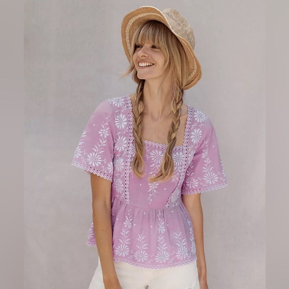COPY - Anthropologie Maeve Alina Eyelet Blouse Purple 8